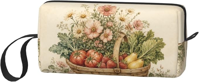 Garden Small Makeup Bag, 600D Oxford Cosmetic Pouch for Women | Garden Cosmetic Bag and Toiletry Pouch with Double-Sided Print and Foam Padding for Women, Travel, Gym, Weekend and Daily Use