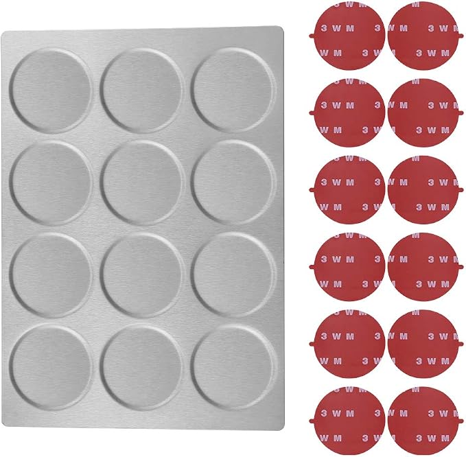 12 Magnetic Spice Jar Containers Spice Tins - Wall Mounted Stainless Steel Base - Easy to Install