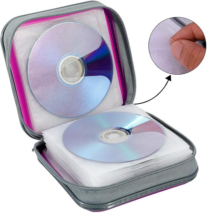 CD Case, 40 Capacity CD DVD Case Wallet Holder Portable Disc VCD Heavy Duty Binder Storage Organizer (Purple)