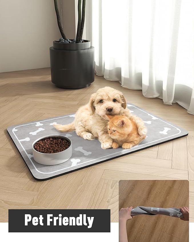 Pet Feeding Mat-Absorbent Dog Mat for Food and Water Bowl-No Stains Easy Clean Dog Food Mat Quick Dry Water Dispenser -Puppy Supplies Stuff-Pet Accessories Cat Bowl