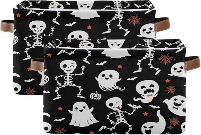 Kigai Storage Basket, Fabric Collapsible Closet Organizer Bin | Halloween Boo Waterproof Foldable Canvas Basket with Handles for Shelves, Nursery, Closet, Bedroom & Bathroom