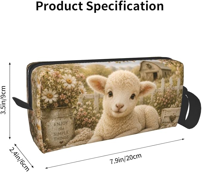 Baby Lamb Makeup Bag for Women | Small Travel Cosmetic Pouch with Zipper, Compact Makeup Organizer Bag for Purse, Toiletries, Skincare & Daily Essentials