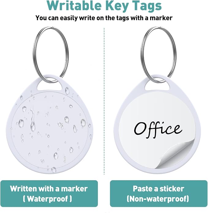 60 Pcs Key Tags 1.5 Inch Tough Plastic Reusable Key Tags Sturdy Round White Item Identifiers with Blank Paper Label Stickers and Split Rings - Ideal for Home,Office and Rental Management Use