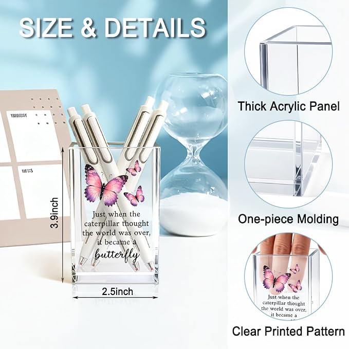 Just When The Caterpillar Thought The World Acrylic Pencil Holder Cup | Butterfly Pen Holder Gifts For Women Girls Sister, Inspirational Gifts for Daughter, Encouragement Gift for Teens Women