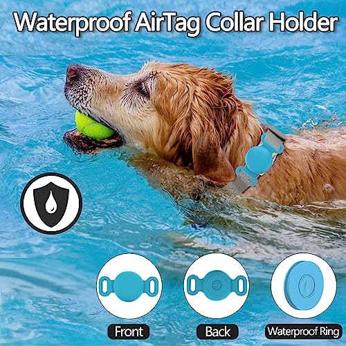 Waterproof Dog Collar with Airtag (1st & 2nd Gen) Holder, 1 Pack | Lightweight Silicone Hidden AirTag Holder for Dog Collar, Anti-Lost AirTag Case for Pet Cat Dog (Blue)