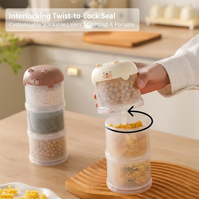 Dog Treat & Supplement Container, 3-Layer Stackable Pet Snack Organizer with Measuring Scoop, Portable Training Treat Holder for Walking, Travel & Daily Feeding, Airtight Pet Food Storage