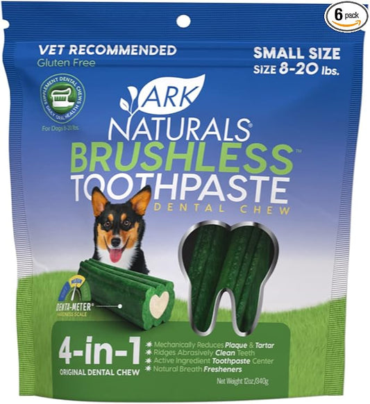 Ark Naturals Brushless Toothpaste,Dog Dental Chews for Small Breeds,Freshens Breath,Helps Reduce Plaque & Tartar,12oz,(Pack of 6)