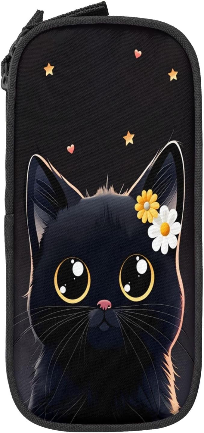 Adorable Cat Pencil Pouch, Oxford Cloth Pen Case With Double Zipper Compartments, Portable Stationery Organizer For Office Supplies, Travel Accessories Makeup Items