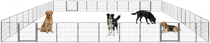 Dog Play Pen for Outdoor Use - 32'', 48 Panels for Small and Medium Size Dogs - Portable Playpen Pet Fence for RV, Camping, and Yard - Heavy Duty Kennel w/Grey Rust Resistant Coating