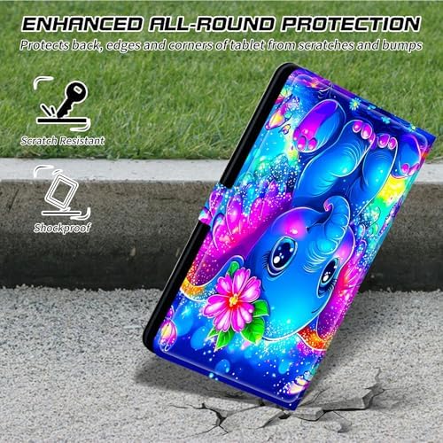 Universal Tablet Case for T-Mobile Revvl Tab 2 10.1" 2025/Revvl Tab 5G 10.36" 2023, 360 Degree Rotating Kickstand Protective Stand PU Leather Shell Cover for 9"-10.5", Blue Elephant Flowers