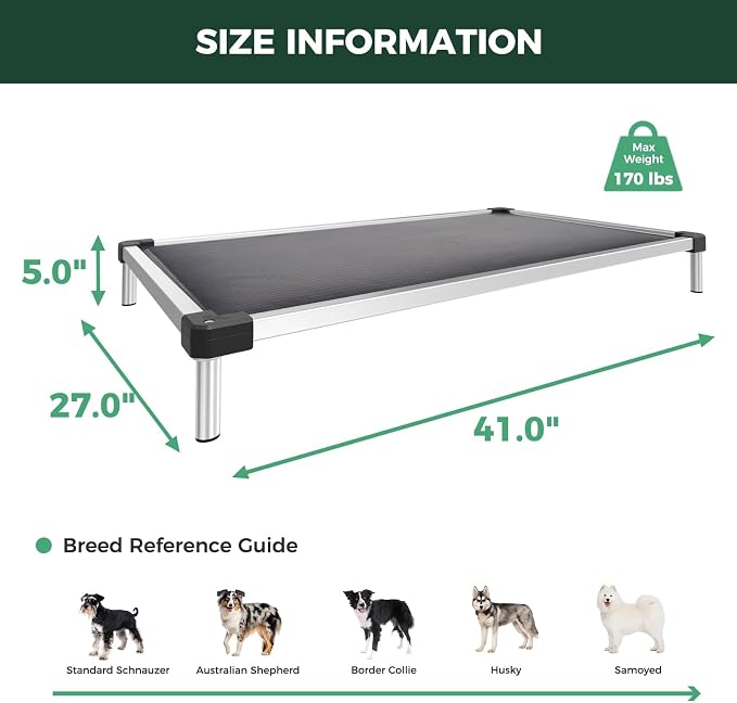 FXW TitanNest Padded Chew-Proof Elevated Dog Bed for Medium Dogs | Easy to Clean, Pre-assembly Raised Cot, Indoor/Outdoor/Camping, 42 x 27 x 5.0in