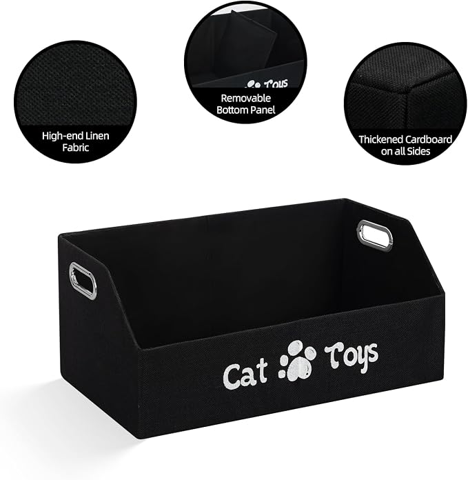 19.7 Inch Cat Toy & Supplies Storage Organizer with Metal Handles | Foldable Fabric Bin Kitten Pet Chest Trapezoid Container for Organizing Cats Clothes Accessories