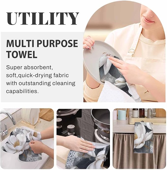 Floral Kitchen Towels Colorful Digital Wall Tiles Bathroom Design Soft and Super Absorbent Dish Towels 2 Pack 16 X 24 Inches