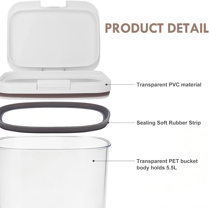 LEAWALK 5-7Lbs/5.81Qt/5.5L Airtight Dog Cat Food Storage Container and Pet Storage Bin BPA-Free. PET Clear Stackable Dog Treat Containers for Pet Food/Rice/Dry/Cereals/Flour/Sugar/Bread