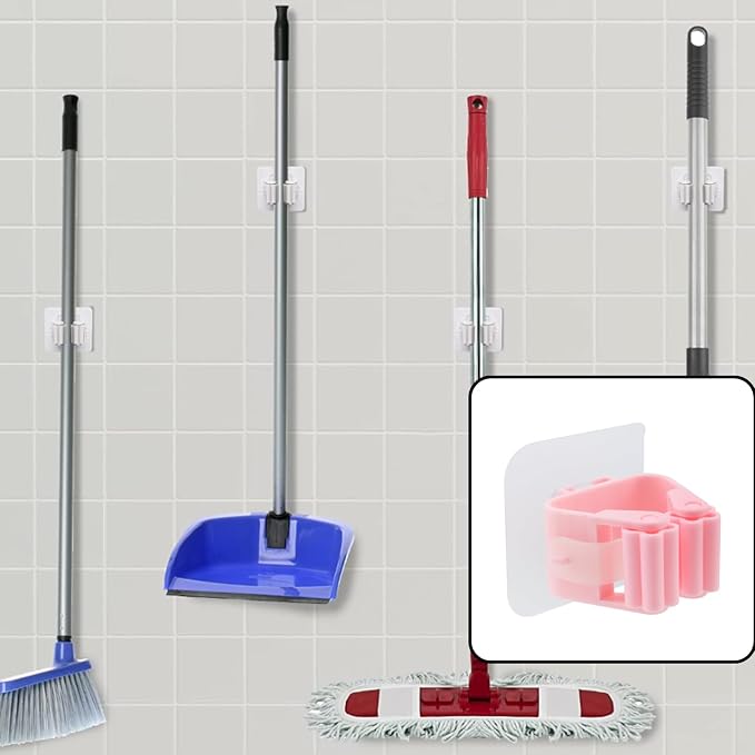 Sscon 5Pcs Self Adhesive Broom Holder Wall Mount Mop and Broom Gripper | Clip mouth holds paper tightly without leaving marks on photos