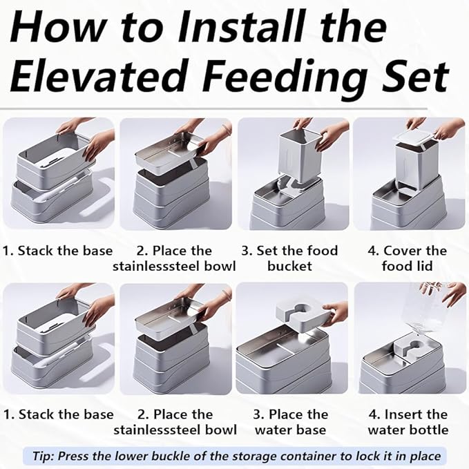 Elevated Automatic Pet Feeder & Water Dispenser, 128 Fl Oz/1 Gallon Water & 4.4lb Food Capacity, Stainless Steel Bowl, 2-Level Height Adjustable, Neck Protection for Small/Medium Dogs,Anti-Choking
