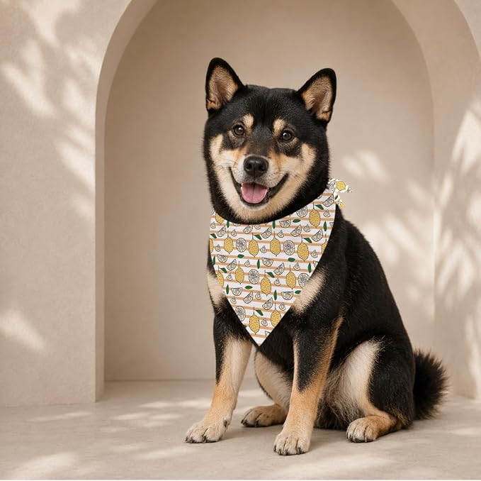 Lemon Dog Bandana, Yellow Fruit Pattern Pet Triangle Scarf for Small Medium Dogs, Cute Puppy Scarf for Daily Walks Picnic Birthday Party and Family Photos