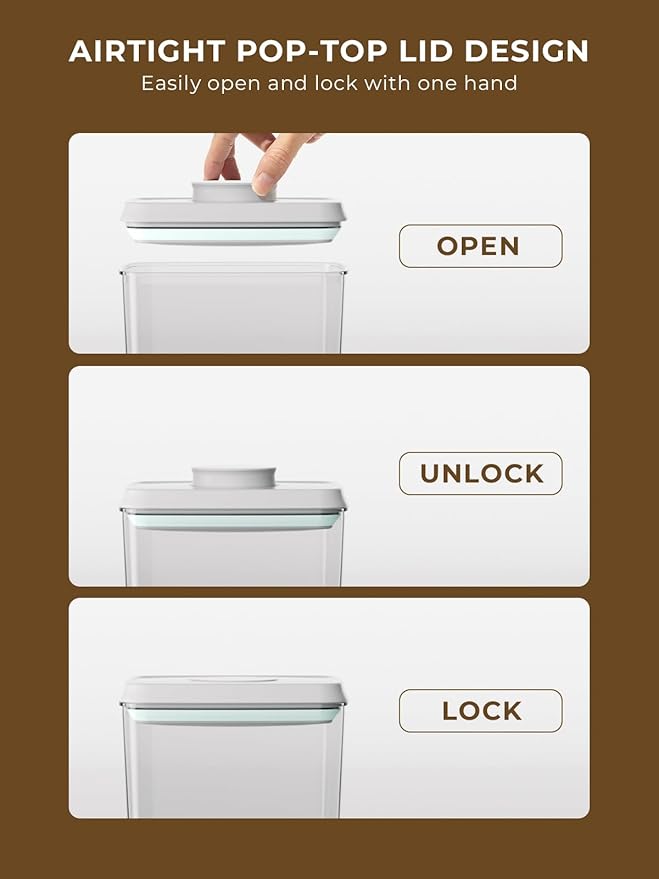 Airtight Food Storage Containers, 4-Piece Set, 1.3-3.5 Qt, Pop-Top Lids | Stackable Pantry Jars with Measurement Marks for Flour, Sugar, Cereal, Oats, Pasta, Snacks, Baking and Small Kitchen Storage