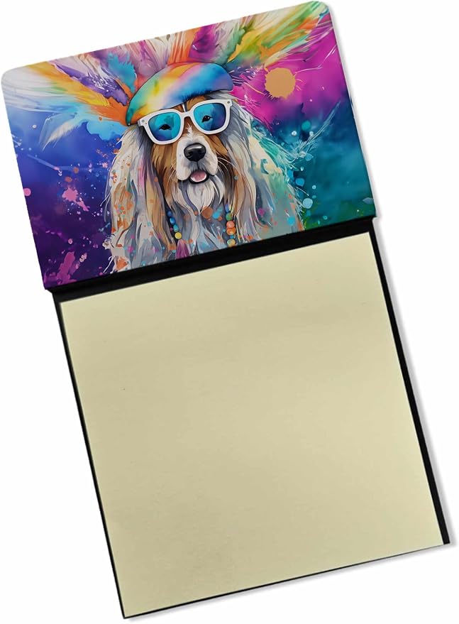 Caroline's Treasures Bearded Collie Hippie Dawg Sticky Note Holder Refillable Dispenser Self-Sticky Note Pads, Memo Pads Blank Desk Accessories
