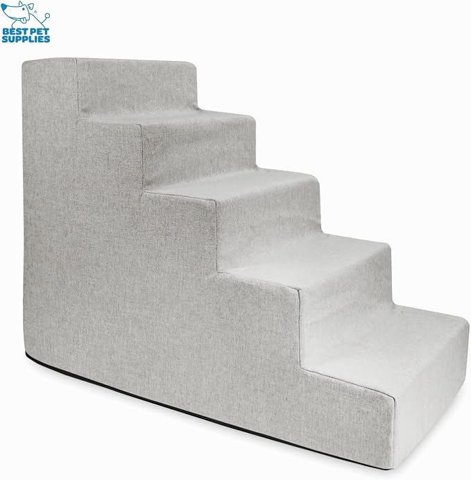 Best Pet Supplies Dog Stairs & Steps - Foam Steps for Small Dogs & Cats, Non-Slip Indoor Balanced Pet Step Support, Dog Ramp, No Assembly, Sand, 5-Step