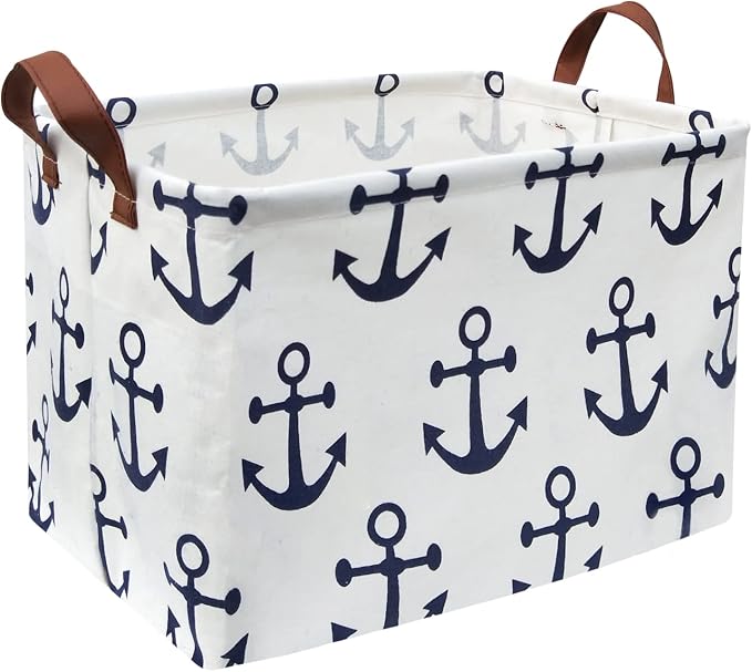 Kids Storage Basket Nautical Gift Basket Empty Boys Toy Storage Bin Organizer Box Rectangular Room Decor for Home,Books (Anchor)