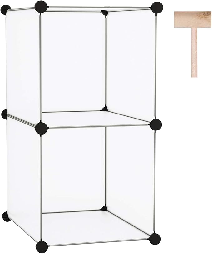 C&AHOME Modular Bookcase, 2-Cube Storage Organizer, Plastic Shelves, White | Portable Closet Organizer, DIY Bookshelf, Storage Cabinet Ideal for Kids, Home, Office, 12.4" L x 12.4" W x 24.8" H