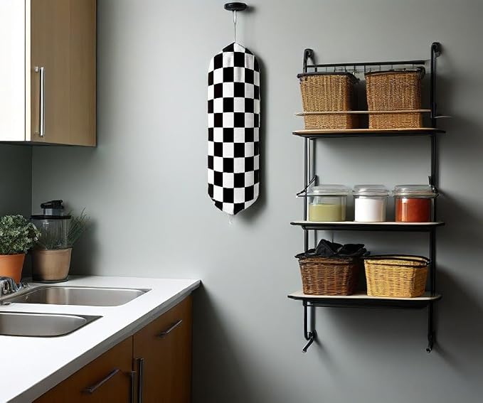 Plastic Bag Holder, Wall Mount Plastic Bag Organizer Dispenser Organizer for Home Kitchen(Check)