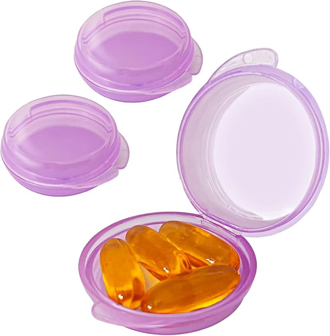 UHOUSE Small Pill Box (3 Pack), Daily Mini Pill Organizer Portable for Purse Pocket,Travel Pill Case Medicine Storage Container Earplug Case (Purple)