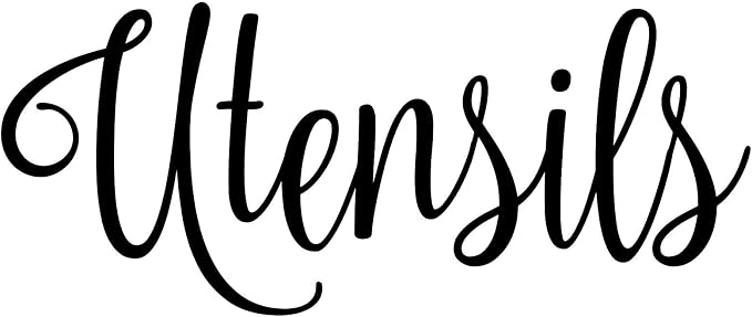 Utensils 5w x 2h Label | Kitchen Pantry Organization | Die Cut Vinyl Decal | Black Fancy Font (Sticker Only)