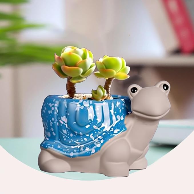 Ceramic Turtle Shaped Pen Pencil Holder for Desk Decoration Accessories Turtle Decor Makeup Brush Pen Cups Succulent Plant Pot Office School Ideal Gifts for Women, Mom or Birthdays