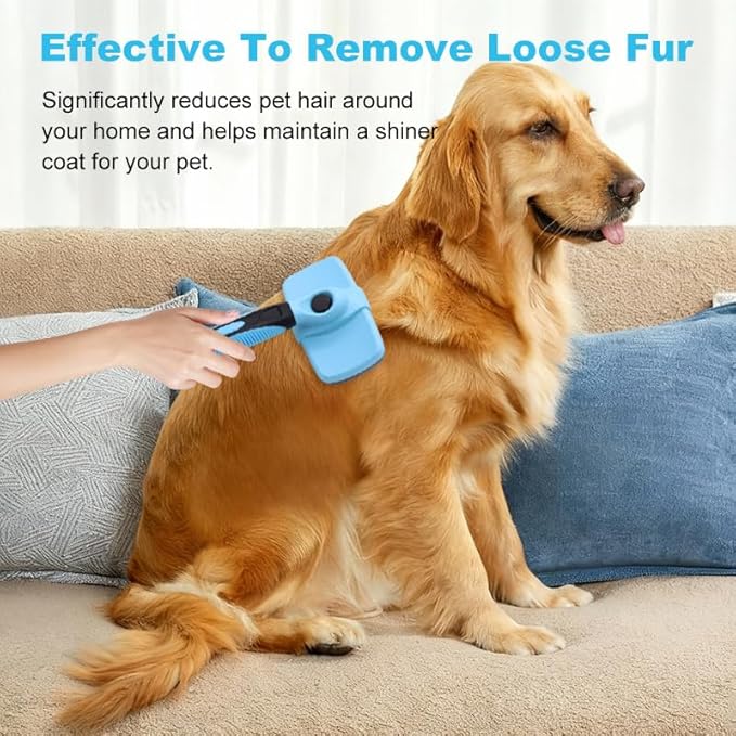 Self Cleaning Slicker Brush for Dogs & Cats, Gentle Deshedding and Hair Removal Tool for Long & Short Haired Pets, Easy Push Button, Yellow