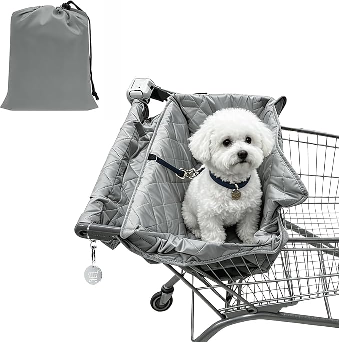 Portable Dog Shopping Cart Cover for Pets | Quilting Grocery Cart Covers with Safety Ropes | Machine Washable Dog Seat Cover with Carry Bag for Pets Comfortable and Easy to Clean for Daily Use