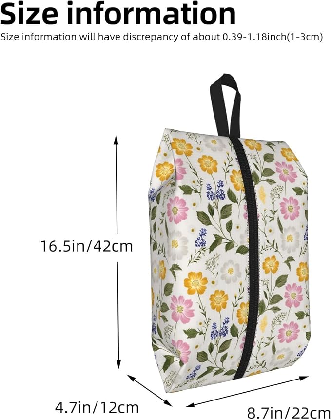 Fresh Country Floral Travel Shoe Bag for Men & Women, Waterproof Shoe Storage Organizer with Zipper, Portable Shoe Pouch for Sneakers, Heels, Sandals, Gym & Travel Luggage 2PCS