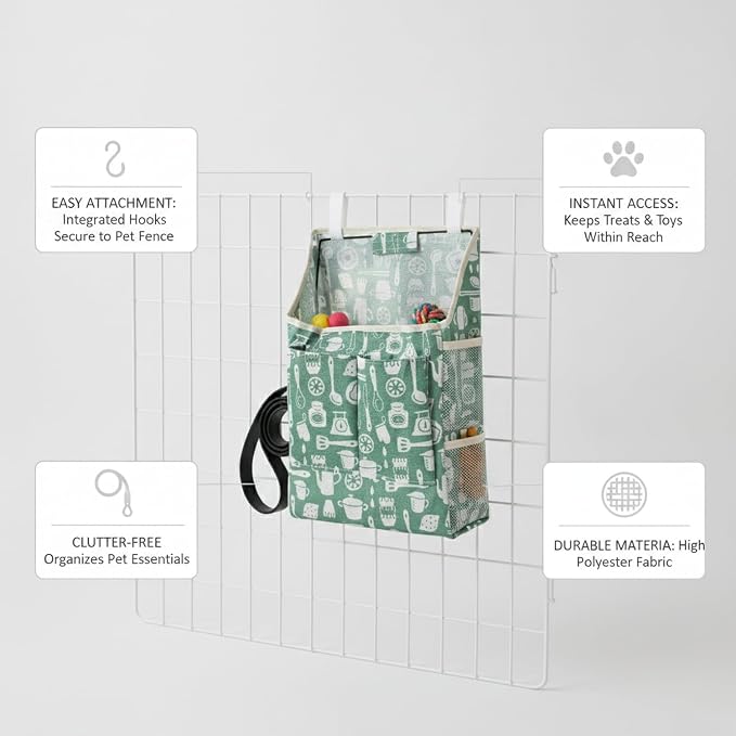 1 Pack Hanging Pet Fence Storage Bag, Vertical Mesh Organizer for Dog Playpen Accessories, Polyester Pocket for Treats and Toys