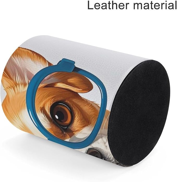 Pet Dog Soft Bow Tie, Oversized Glasses Pen Holder for Office, Circular PU Leather Pencil Cup for Home, Makeup Brush Storage Organizer, Pencil Case, Multifunctional Pen Box for Desktop
