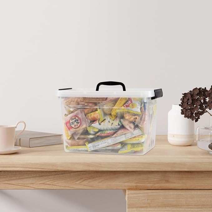 12 L Plastic Storage Bin with Lid, Clear Latch Storage Box, 4 Pack | Top Handle Design, Organize Daily Items