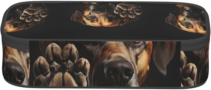 Dog Animal Pet Paw Print Large Capacity Layered Pencil Pouch, Zipper Storage Bag with Mesh Pocket & Pen Slots