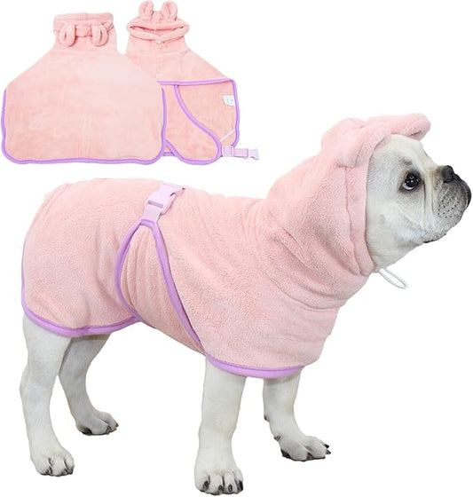 Pet Bathrobe for Dog Cat Absorbently Quick Drying Coat Cute Dogs Bath Towel Hooded Robe Adjustable Collar & Belly Strap for Pool Beach (Pink, Small)