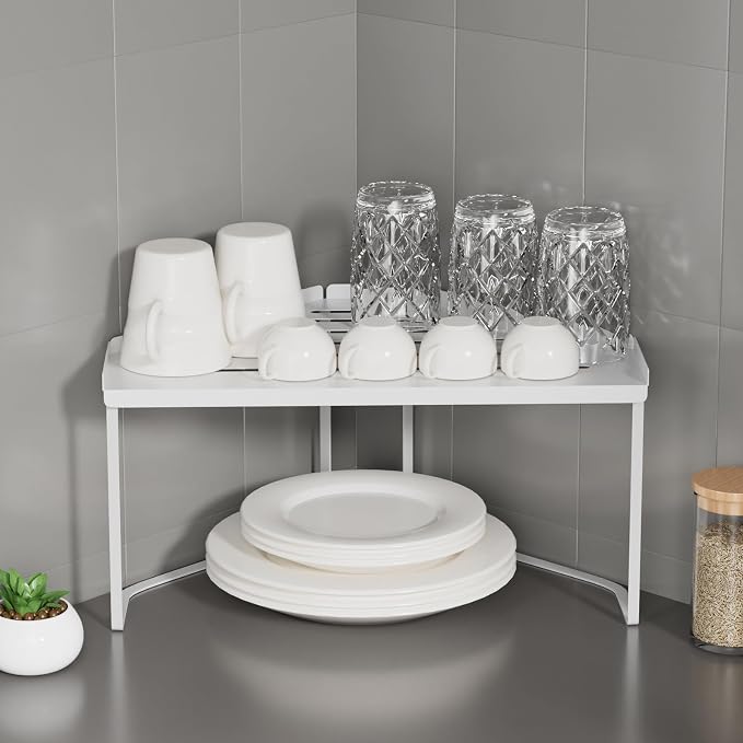 Stackable Metal Kitchen Cabinet Organizer,Kitchen Corner Shelf with Non-Slip Mat,Bathroom Organizer,Storage Shelf for Cabinet/Bathroom/Countertops/Utensils