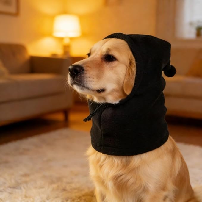 Black Dog Winter Hat M, Polyester Cat Costume, Pet Ear Warmer for Cats and Dogs, Funny Dog Hood for Reducing Noise Sensitivity, Adjustable Fit, 8.3 x 10.6 in / 21 x 27 cm