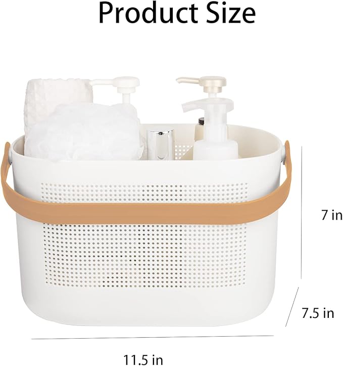 Plastic Portable Shower Caddy Basket, Storage Organizer with Handle, Yellow | Bottom Drain Holes, Keep Dry, Sturdy and Durable, Easy to Carry for Bathroom, Kitchen, Dorm Room, RV, College