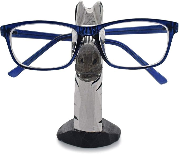 Handmade Wood Carving Eyeglasses Spectacle Holder Stand Sunglasses Display Rack Home Office Desk Décor Gift (Zebra)