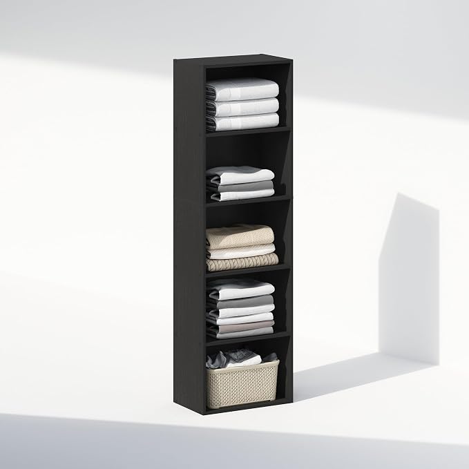 Furinno Reed Closet Organizers and Storage, 5-Tier Closet Organizer, Open Shelf Closet Storage, for Wardrobe, Bedroom, Living Room, Blackwood