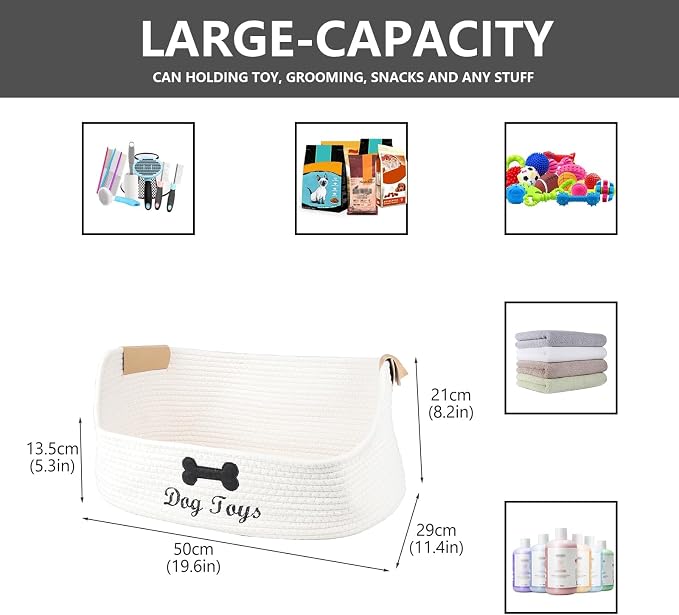Dog toy basket storage large dog box pet bed great for collecting pet toys, blankets, leashes, clothing in living room playroom closet - Beige