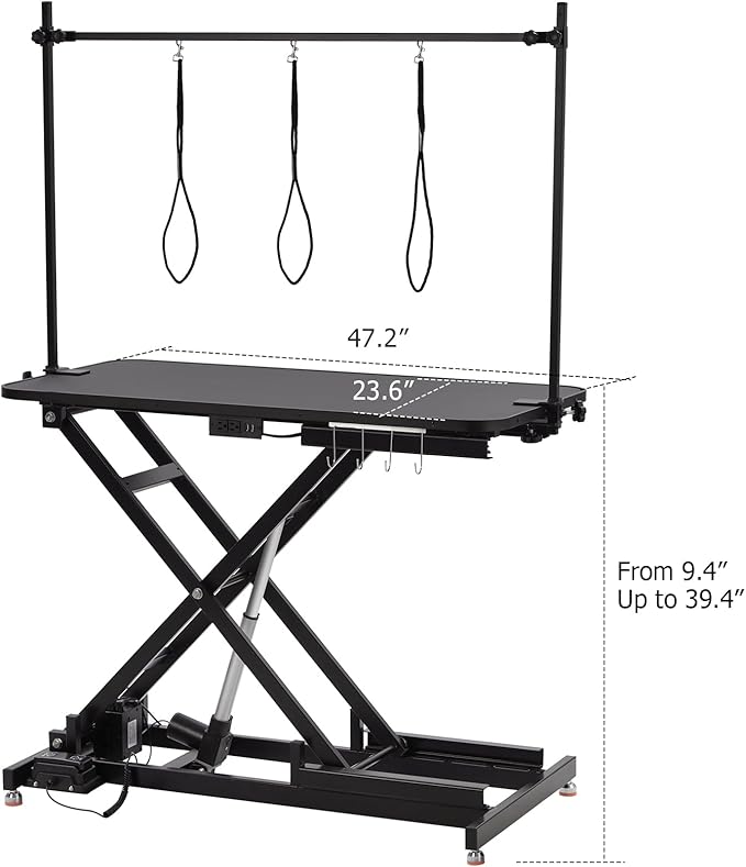 GarveeLife 47" Electric Lift Dog Grooming Table Black for Pets & Large Dogs | Heavy Duty, Adjustable Height: 9.4"-39.4", Non-Slip Desktop, Gantry Crane Set, Dog Grooming Arm