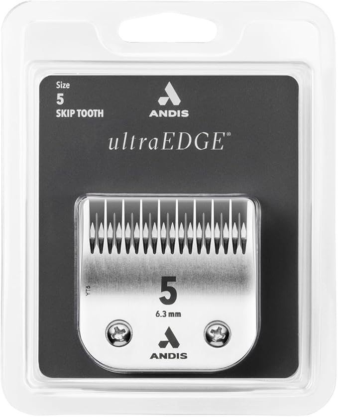 Andis Carbon Infused Steel UltraEdge Dog Clipper Blade, Size-5 Skip Tooth, 1/4-Inch Cut Length (72640),Chrome
