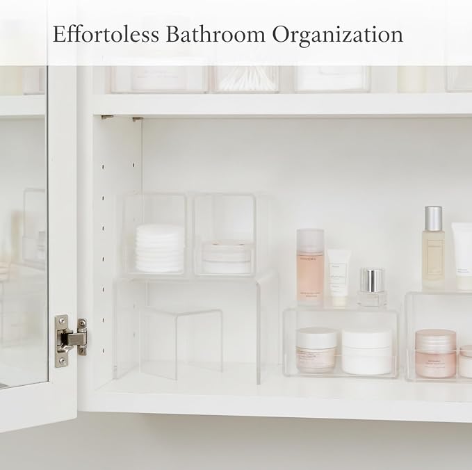 Clear PET Storage Canisters, Square Bathroom Vanity Organizers for Medicine Cabinet, Set of 4 (1 PC)