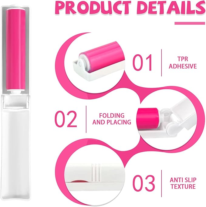 8 Pack Small Washable Reusable Lint Roller, Travel Size Gel Sticky Lint Roller, Portable Foldable Stick It Pet Hair Remover Cleaner for Clothes Furniture Household (Red)