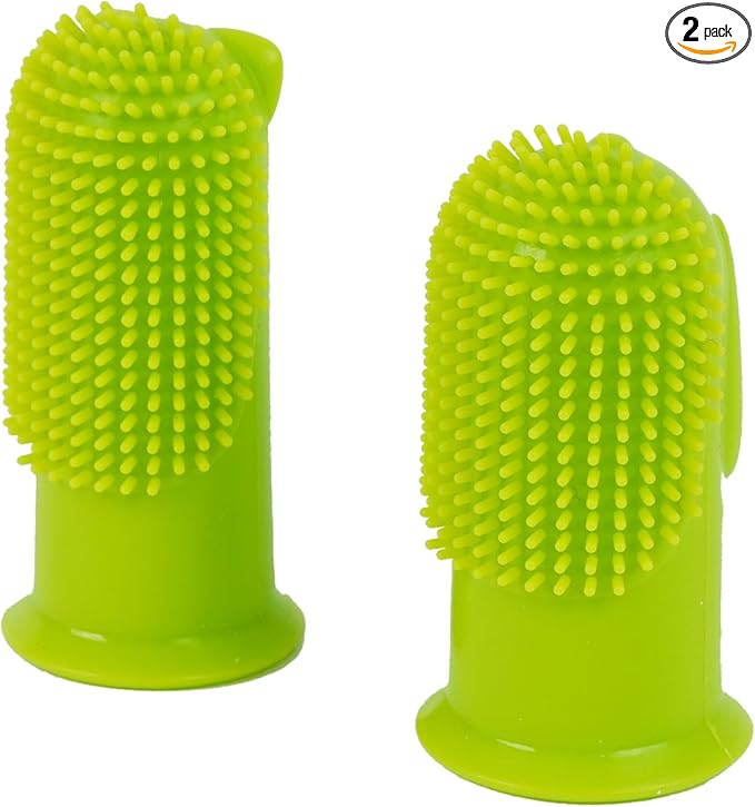 2-Pack Dog Toothbrush for Different Finger Sizes, 180° Bristle Coverage, Soft Dog Tooth Brushing Kit for Medium & Large Dogs, Dental Care Pet Teeth Plaque and Tartar Cleaning, Food-Grade Silicone