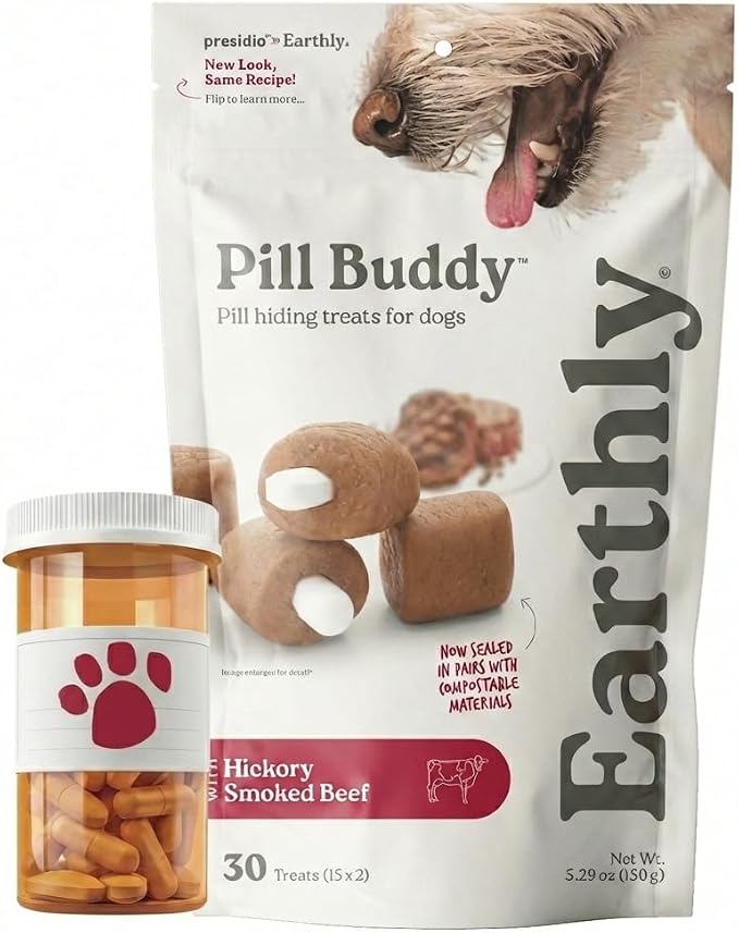 Presidio Earthly Pill Buddy Naturals - Beef Recipe Pill Hiding Treats for Dogs - Make A Perfect Pill Concealing Pocket Or Pouch for Any Size Medication - 30 Servings